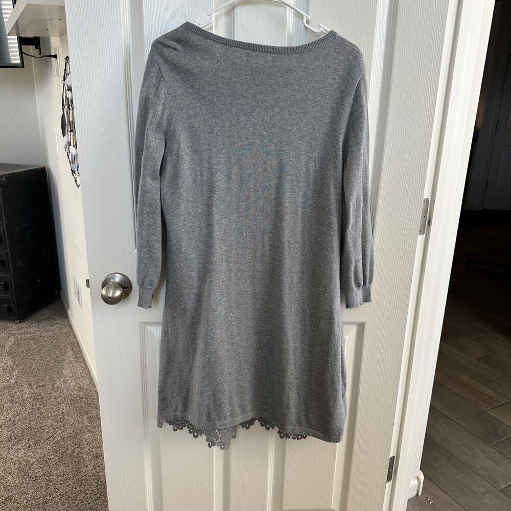 Sundance Gray Boho Crochet Lace Tunic Sweater Women Size L Cozy Style - Picture 5 of 9